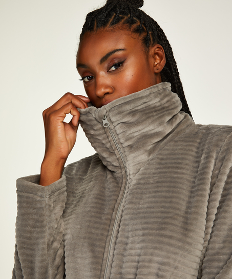 Fleece Zip Bathrobe, Gray