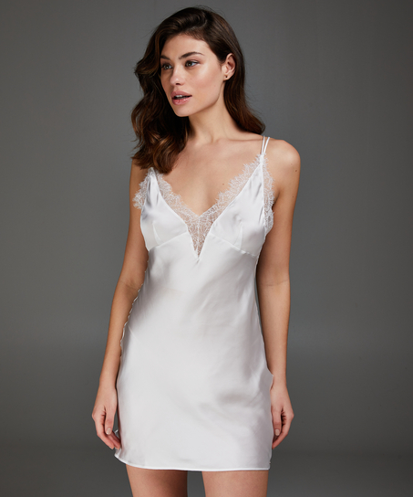 Satin Lily slip dress, White