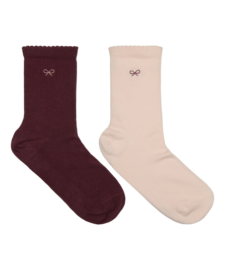 2 Pair Cotton Crew Socks, Pink