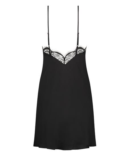 Satin Slip Dress, Black