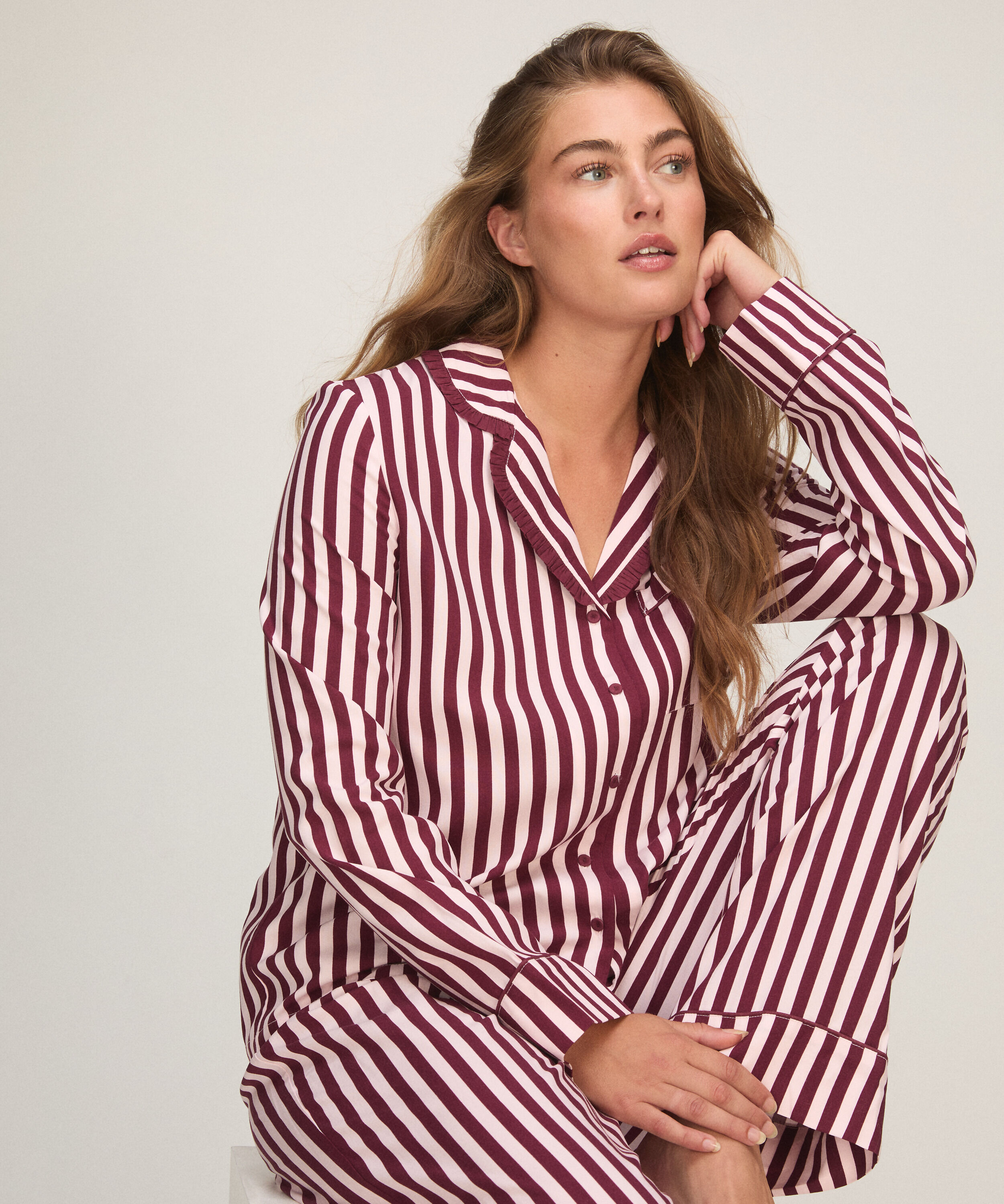 Pyjama Set Poplin Ruffle, Pink