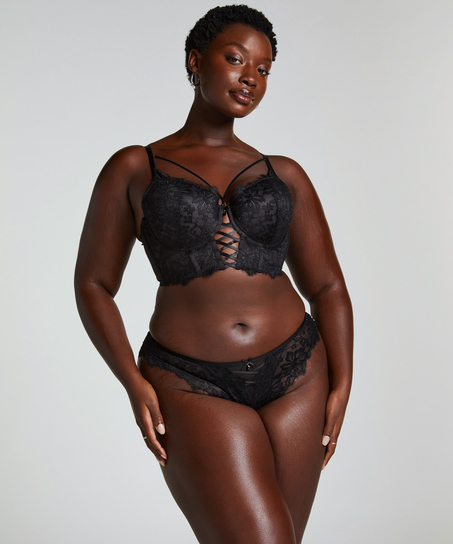 Char Padded Underwired Longline Push-Up Bra, Black