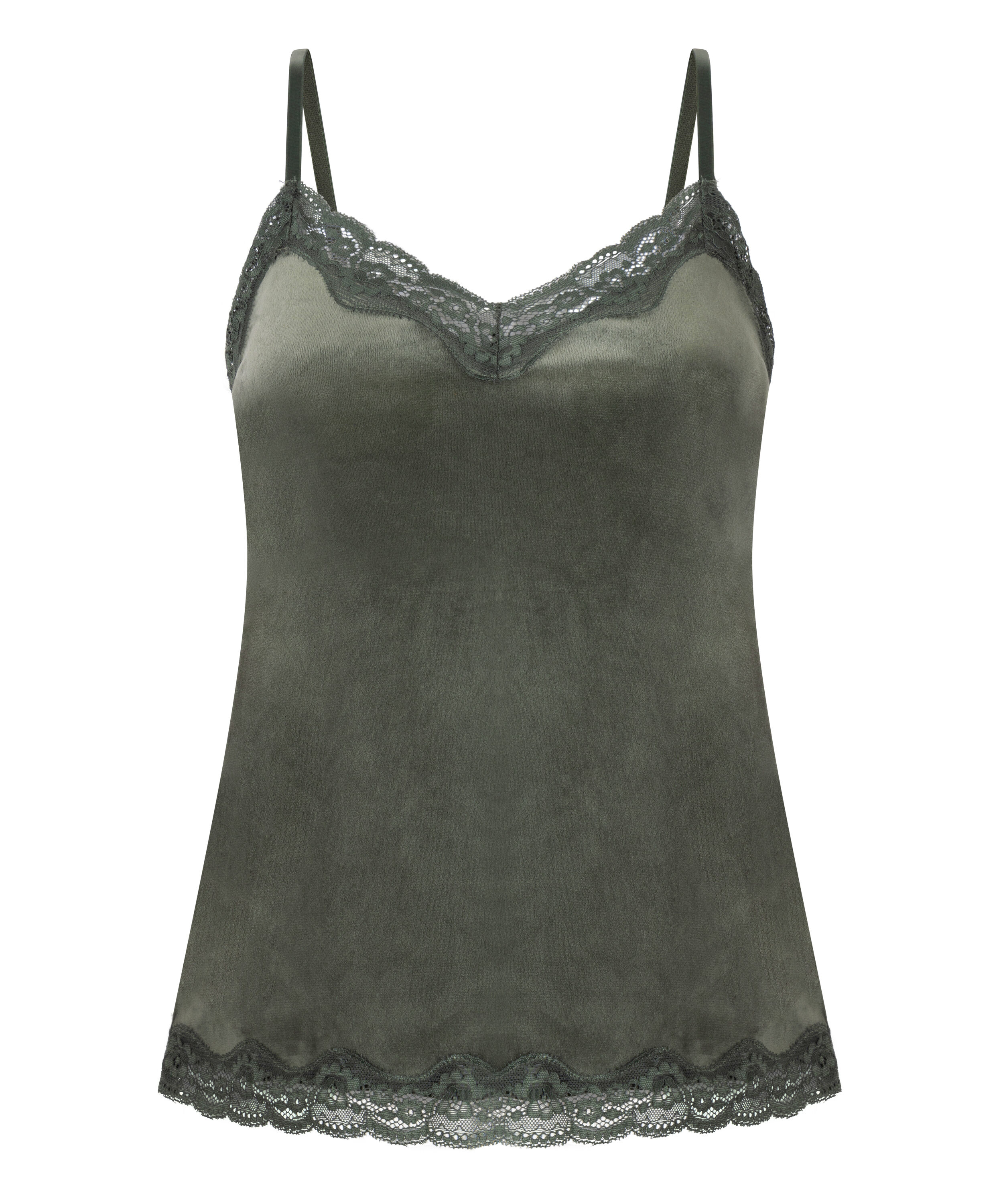 Velours Lace Cami Top, Green