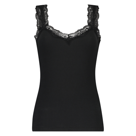 Rib lace cami top, Black