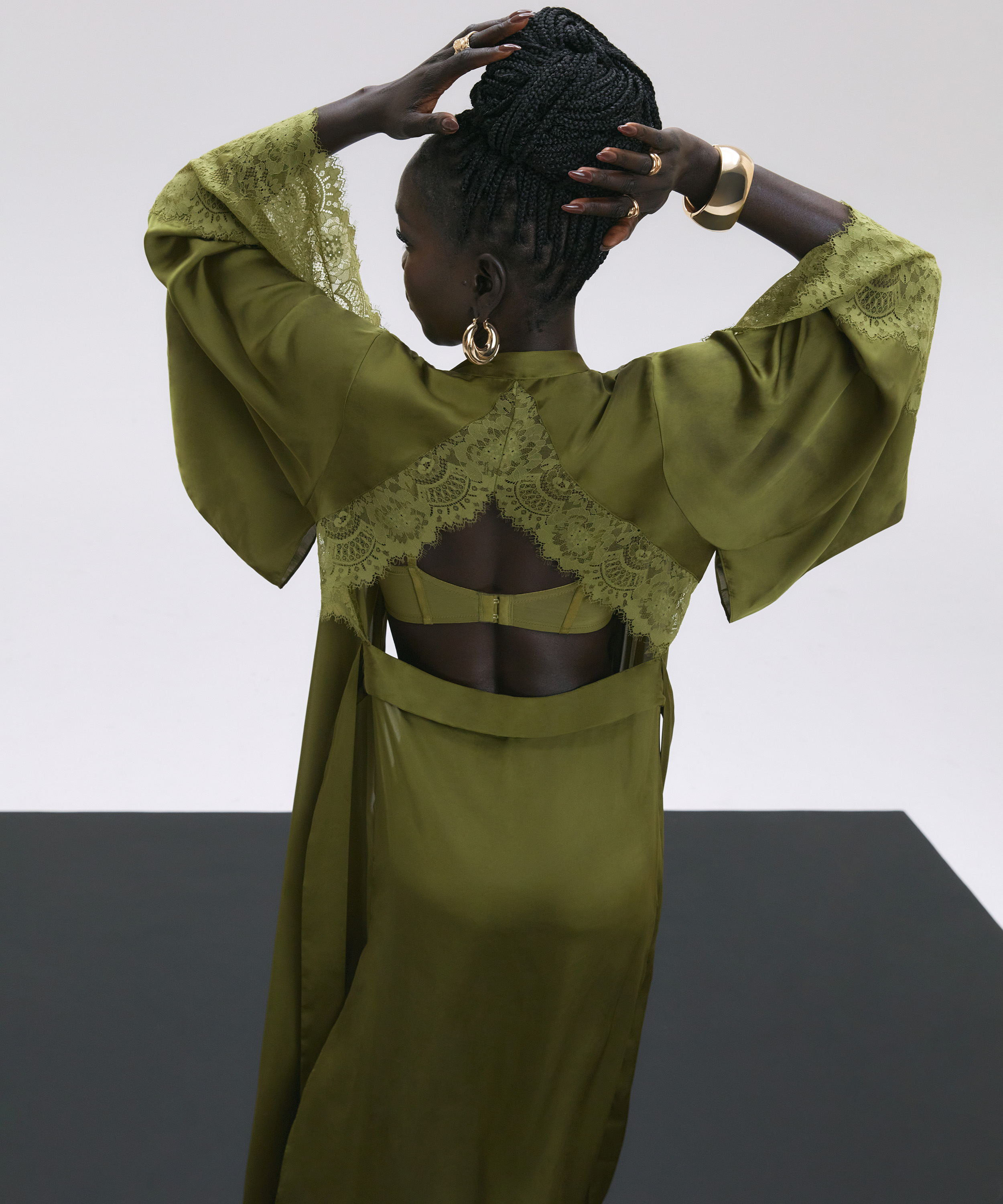 Satin Kimono, Green, main