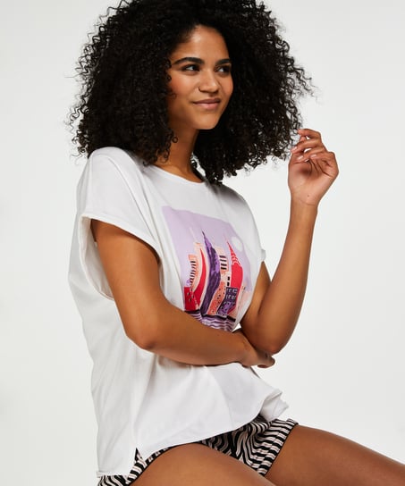 Short Sleep Pyjama Top, White