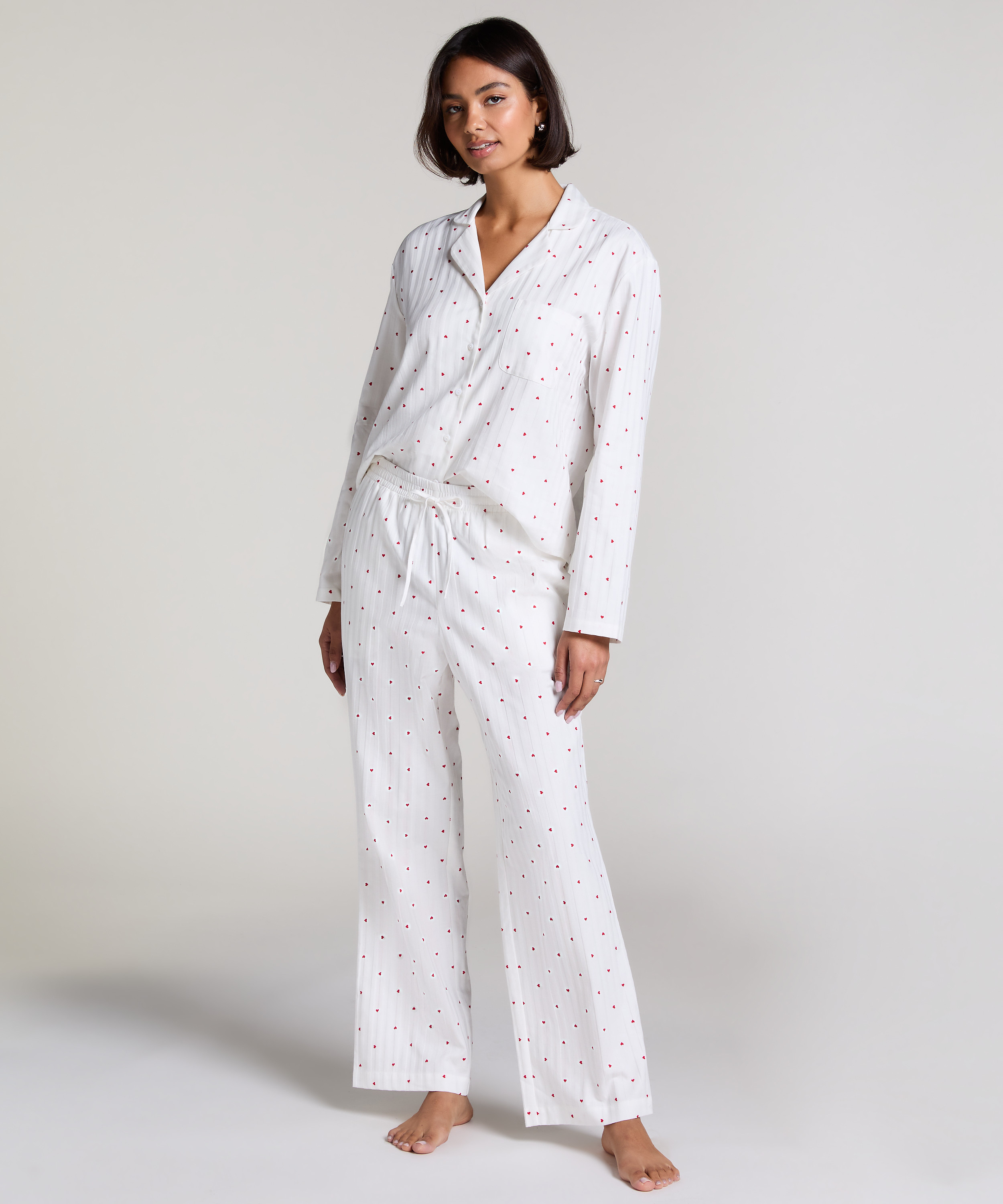 Jacquard Hearts Petite Pyjama Bottoms, White, main