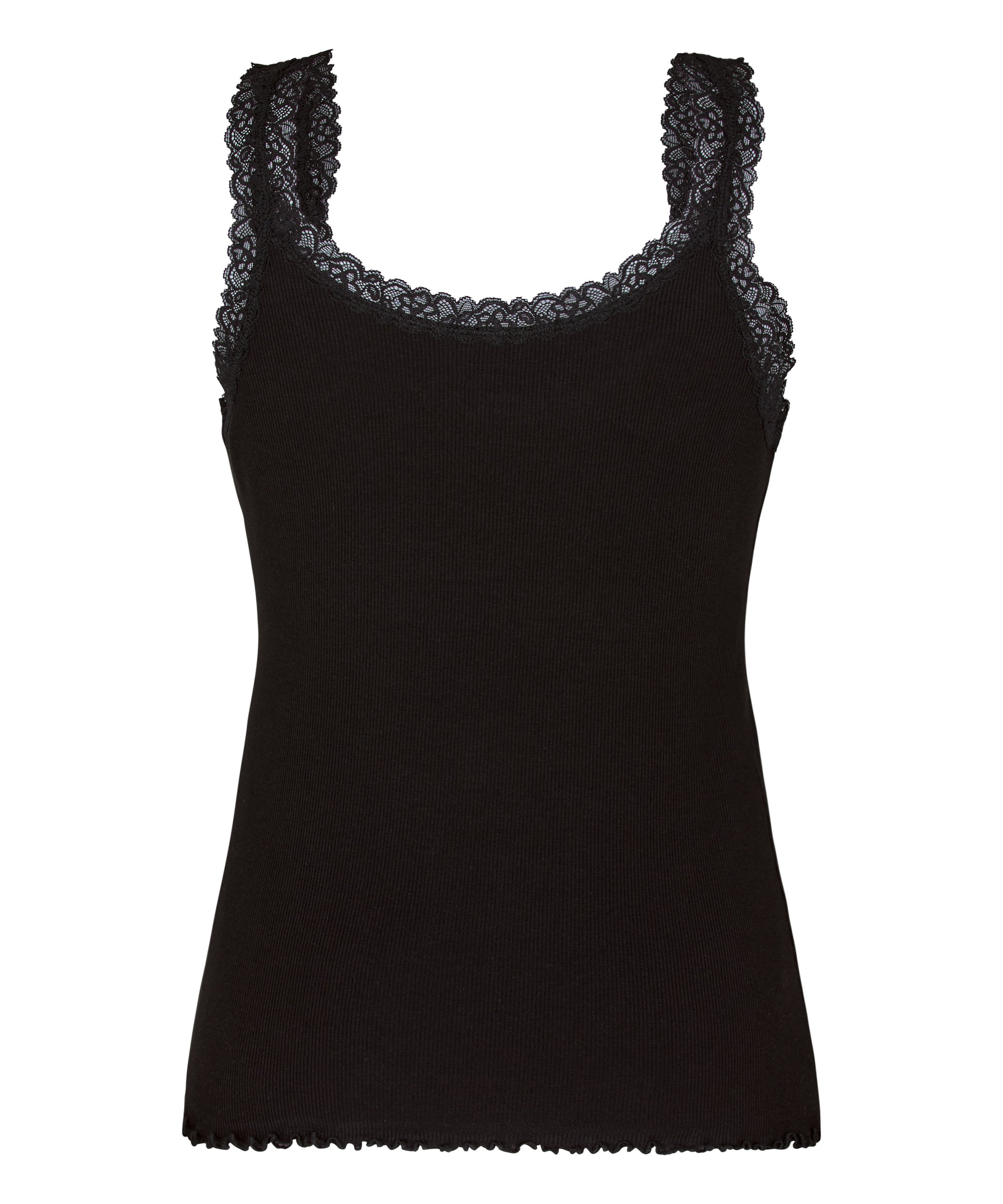 Singlet Rib Jersey Lace, Black, main