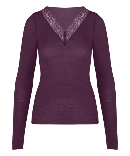 super soft Lace V-Neck shirt with Cashmere, Purple
