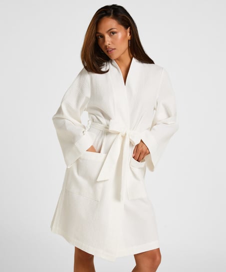 Waffle Bathrobe, White