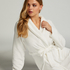 Long Fleece Ribbed Bathrobe, White