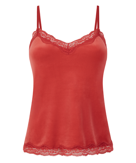 Velours Lace Cami Top, Red