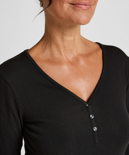 Longsleeved Pyjama Top Henley, Black