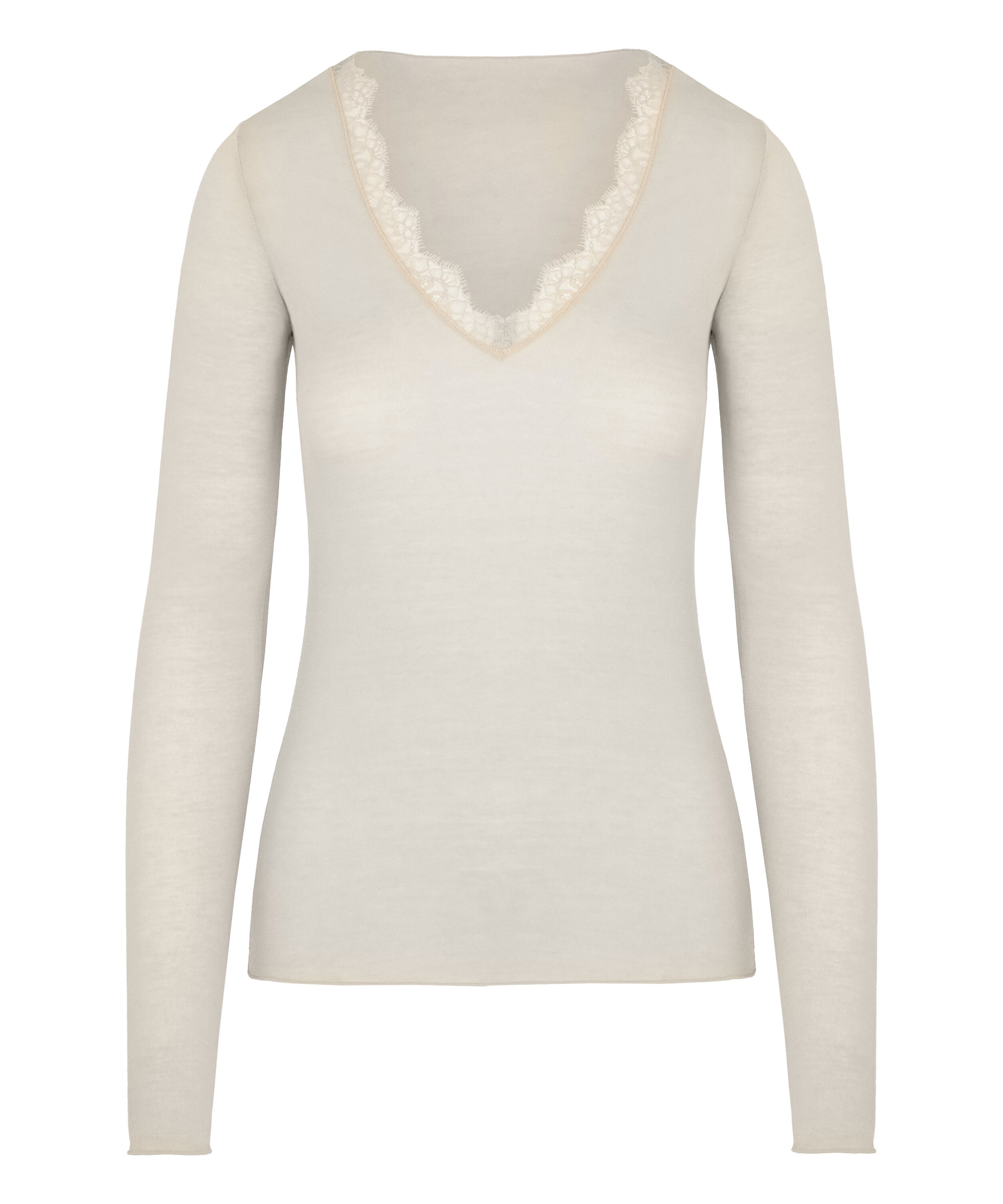 super soft Lace V-Neck shirt with Cashmere, White