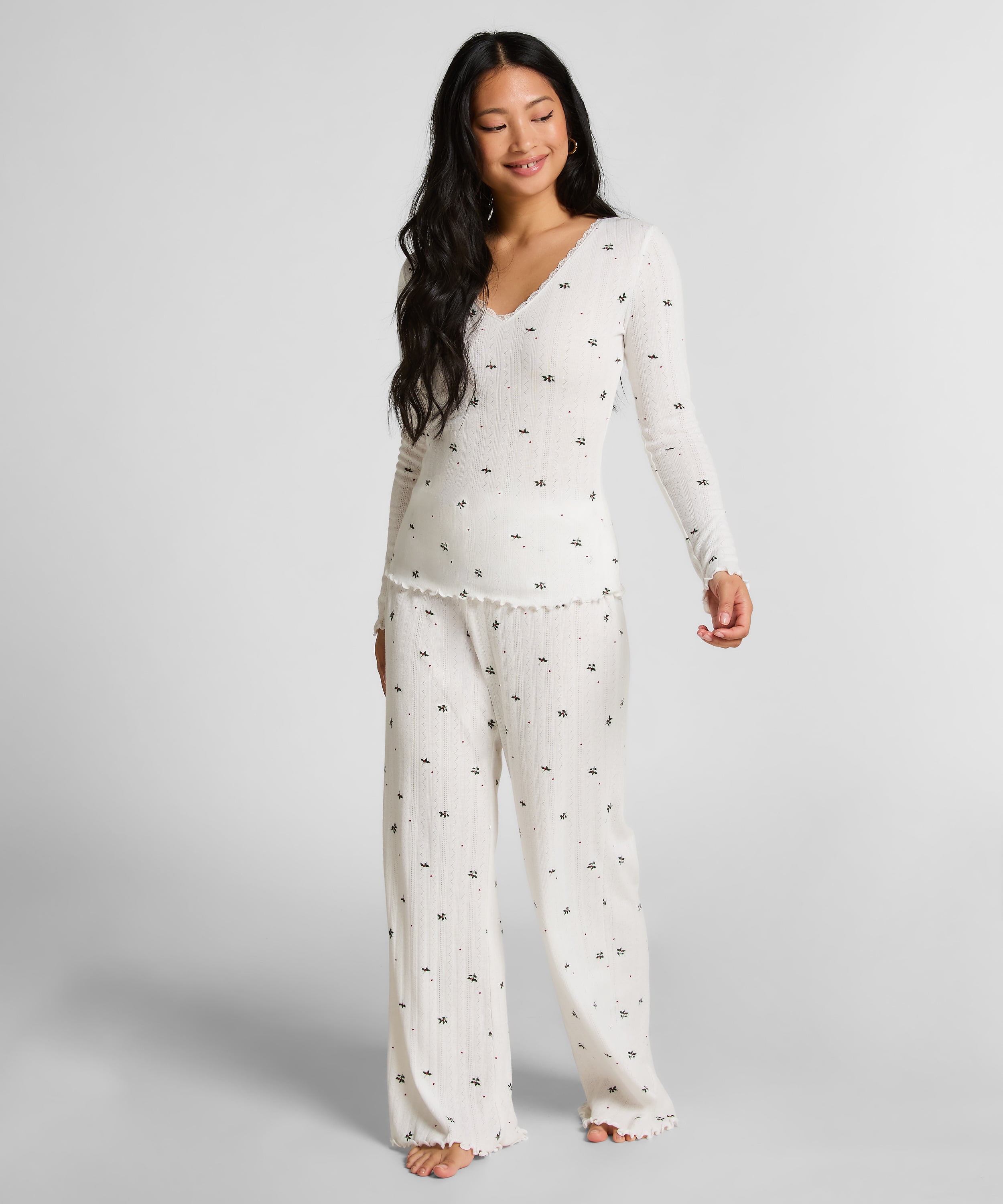 Pointelle Pyjama Top, White, main