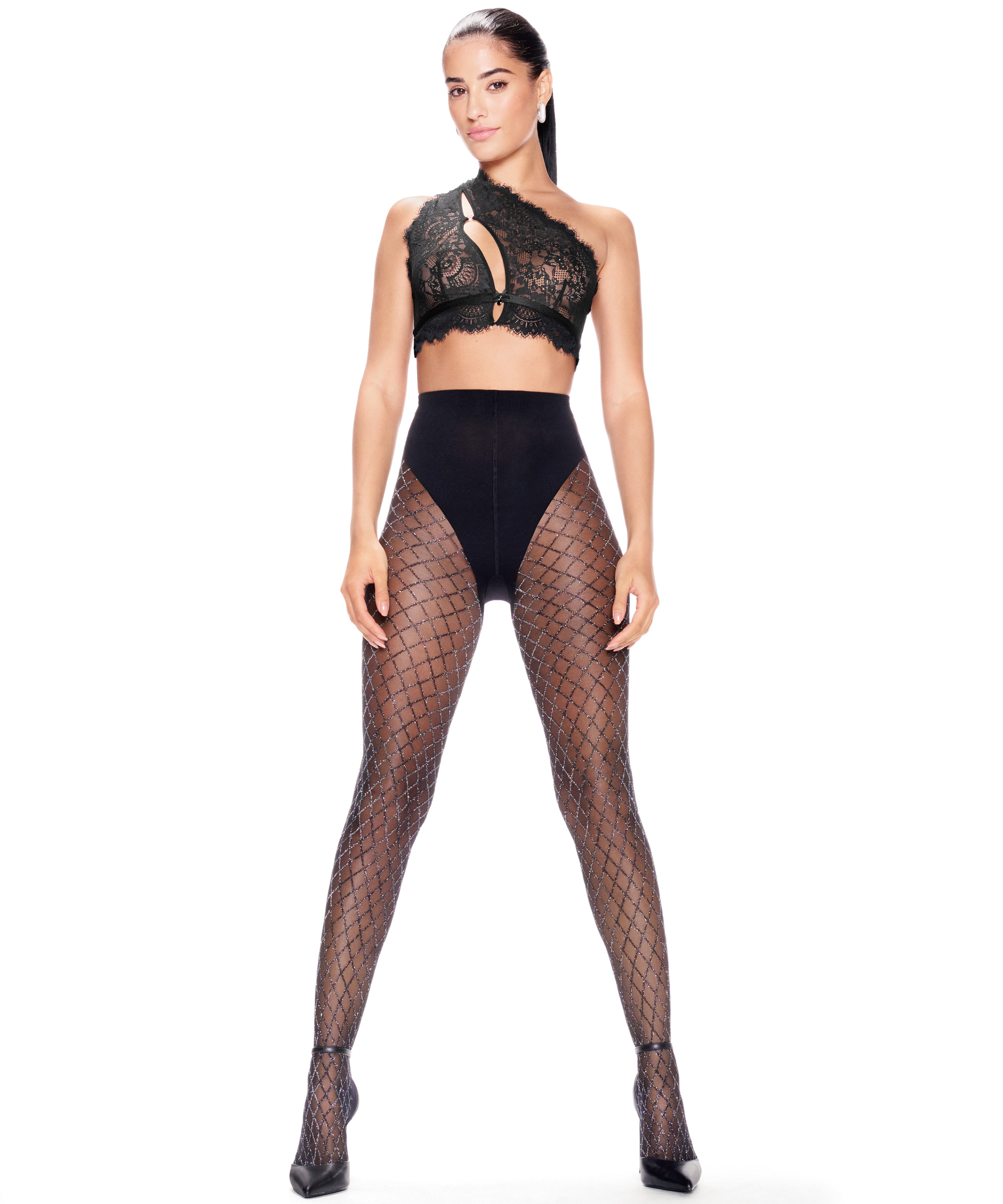Diamond Lurex Tights, Black, main