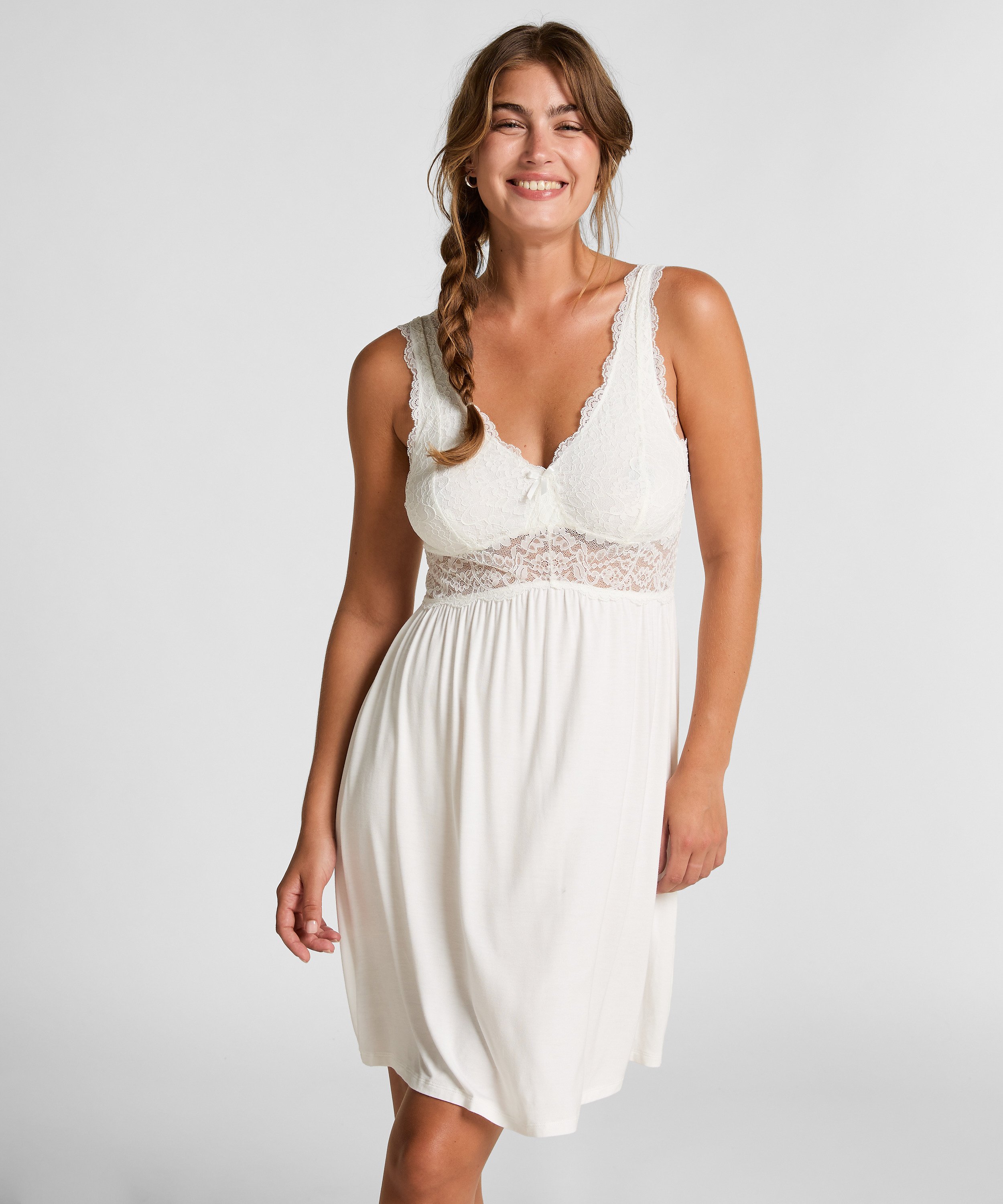 Nora Lace Slip Dress, White, main