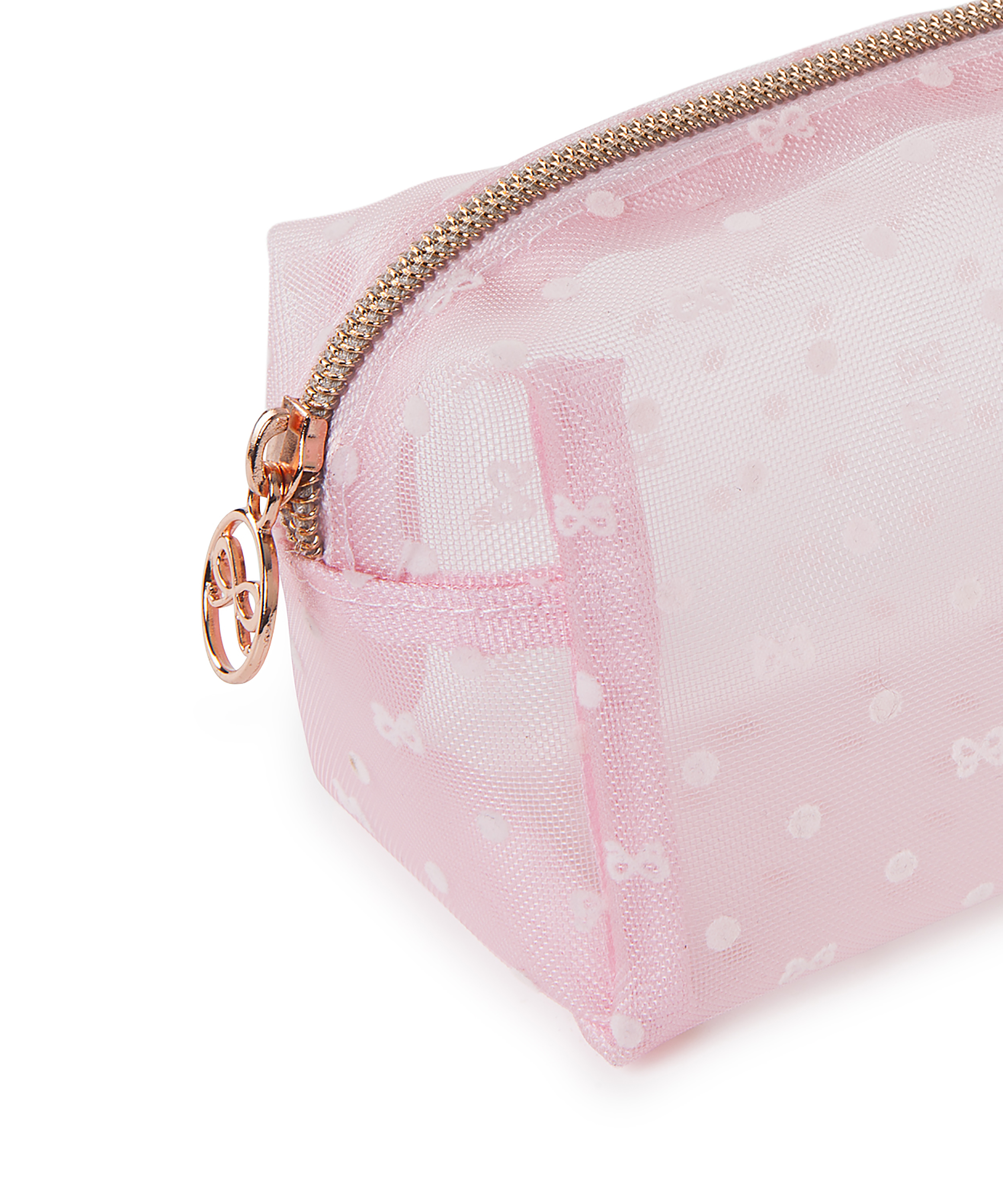 Dotted Mesh Make-Up Bag, Pink, main