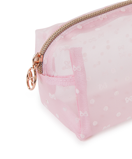 Dotted Mesh Make-Up Bag, Pink