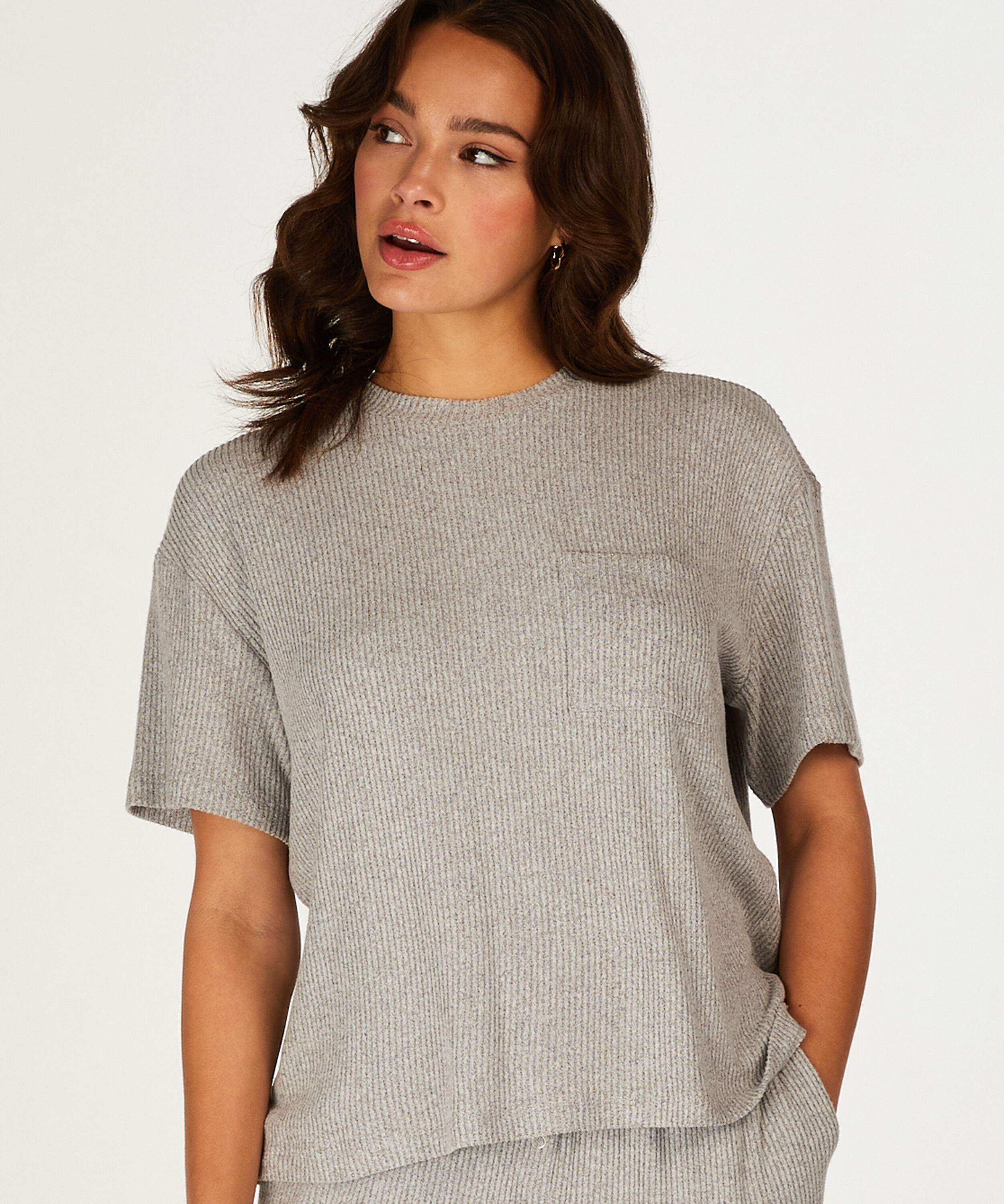 Rib Short Sleeve Top, Gray