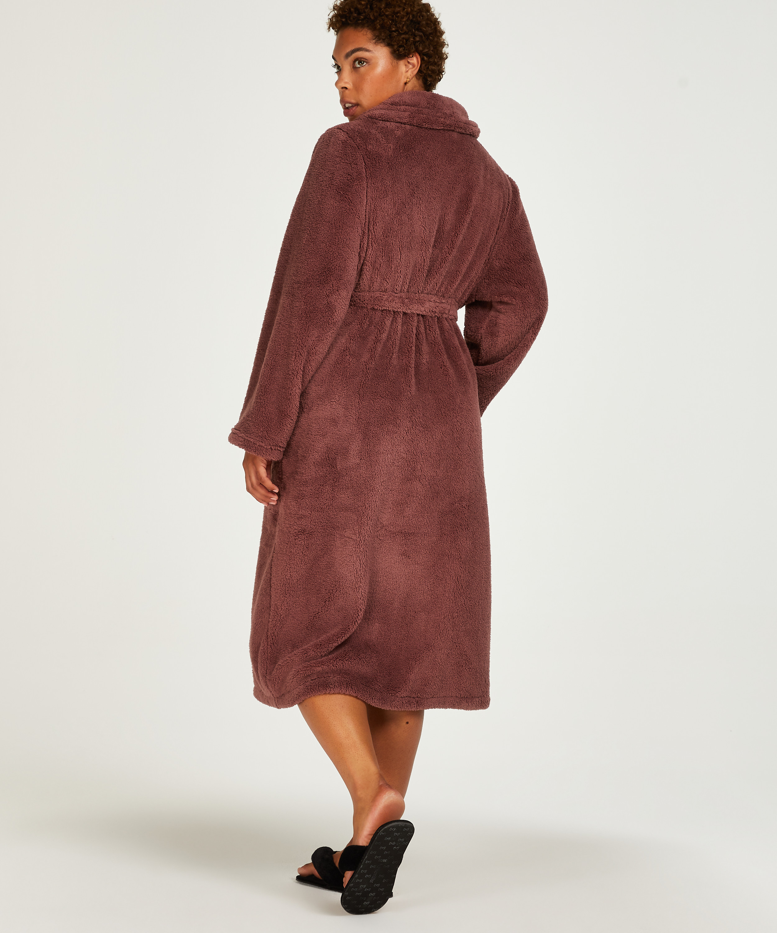 Long Fleece Bathrobe, Purple, main