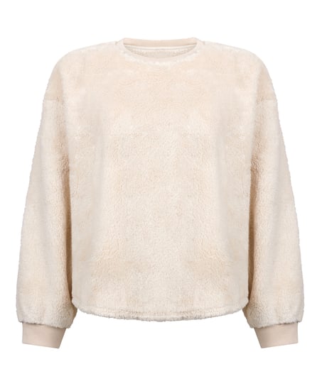 Longsleeved Top Fluffy Fleece, Beige