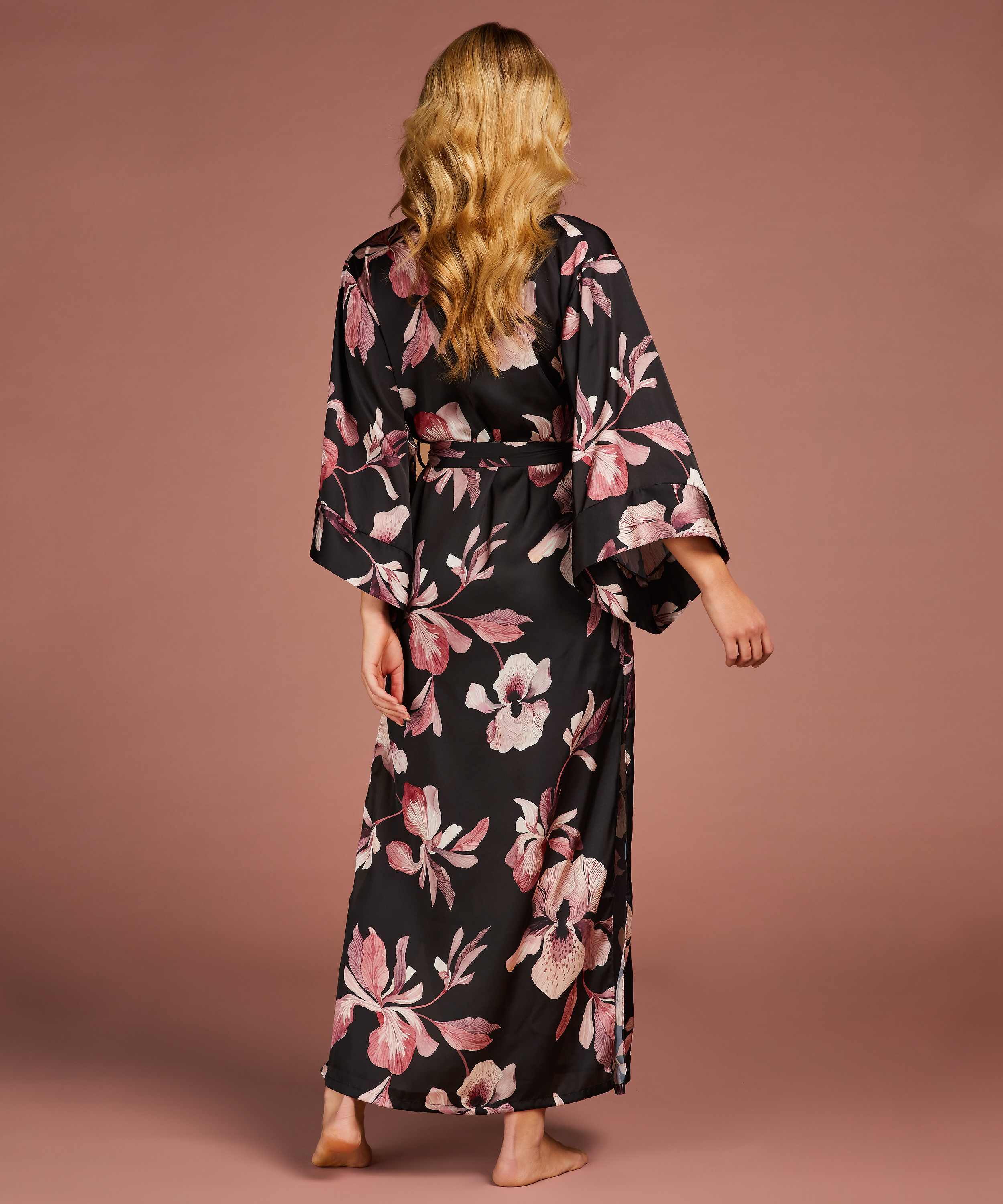 Bloom Satin Kimono, Black, main