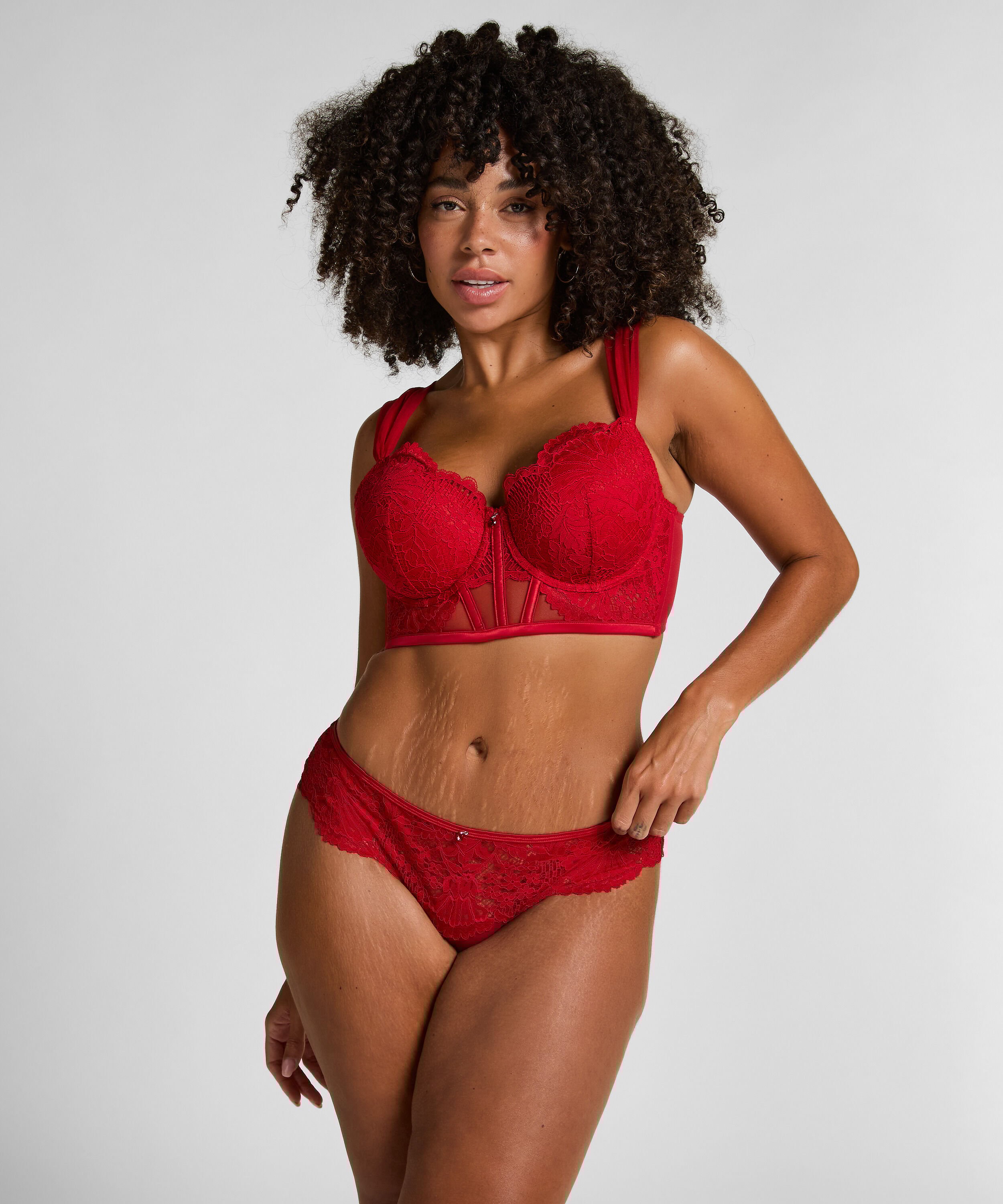 Whitney Padded Underwired Longline Bra, Red