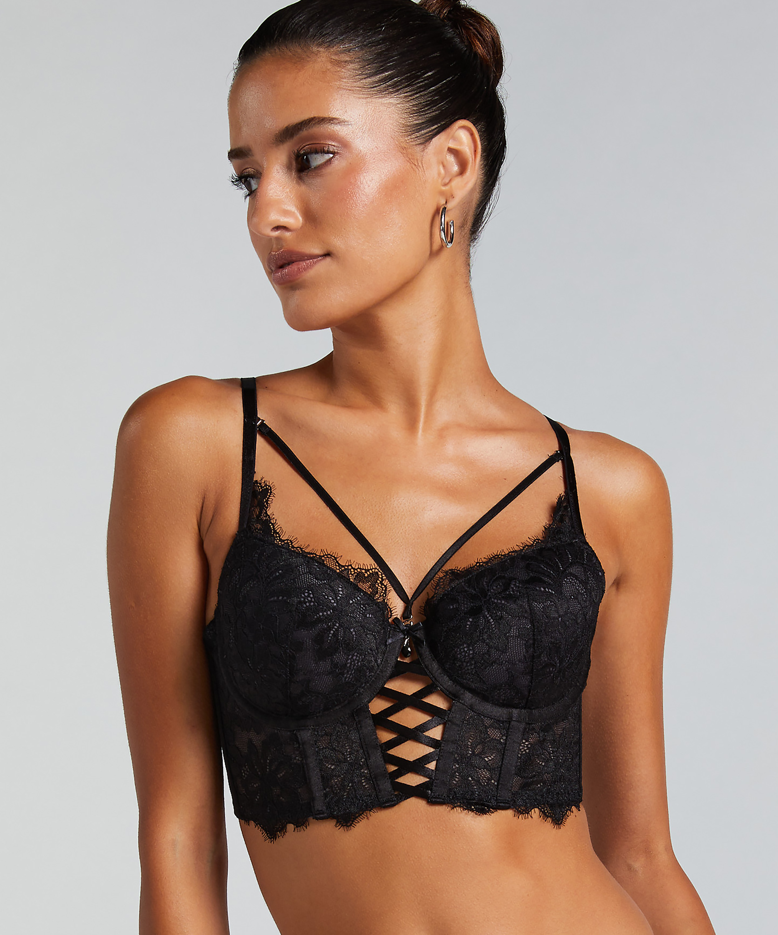 Char Padded Underwired Longline Push-Up Bra, Black, main