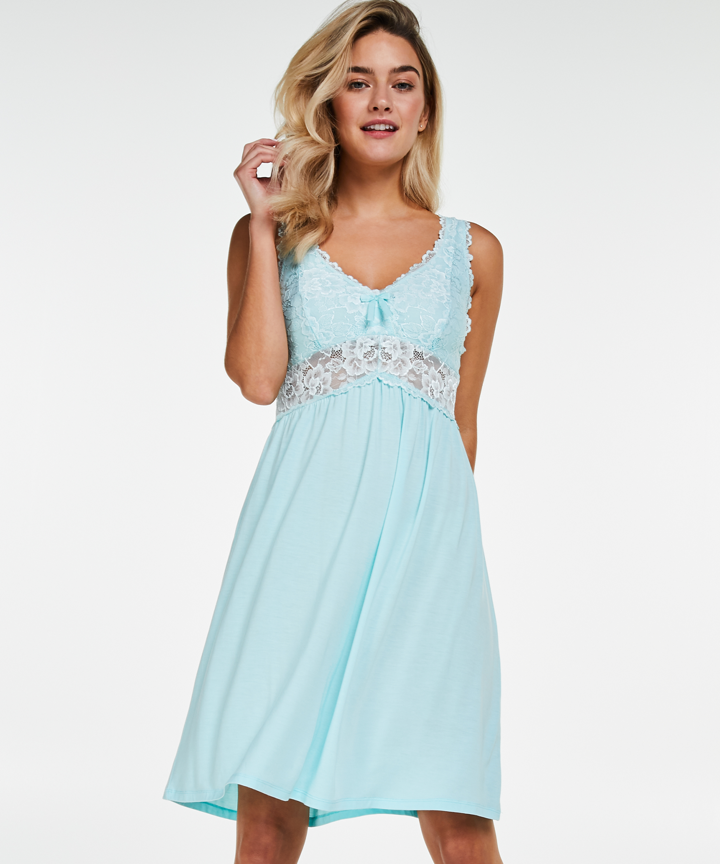 Modal Lace Slip Dress, Blue, main