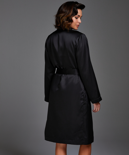 Satin Fleece Bathrobe, Black