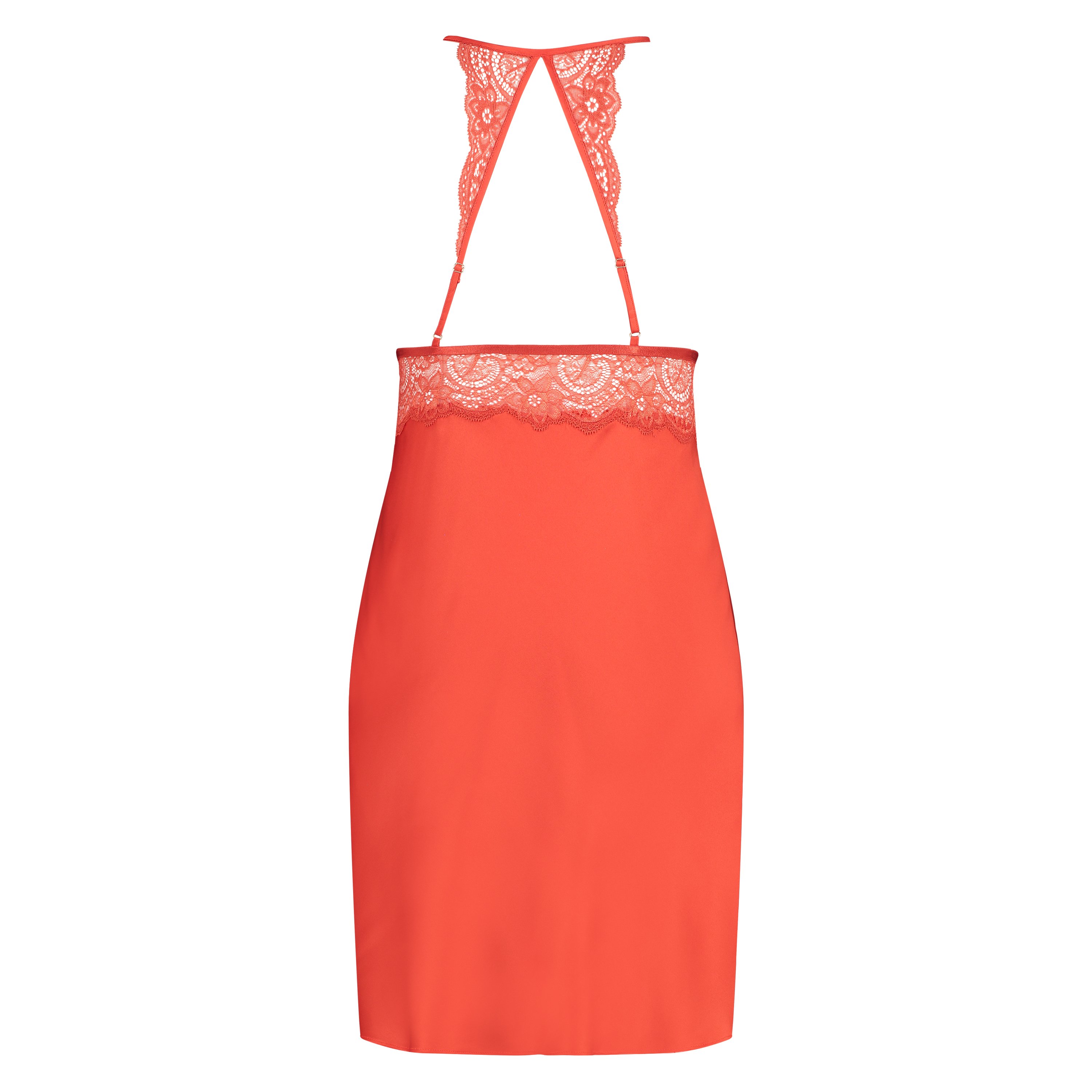 Satin lace slip dress, Red, main