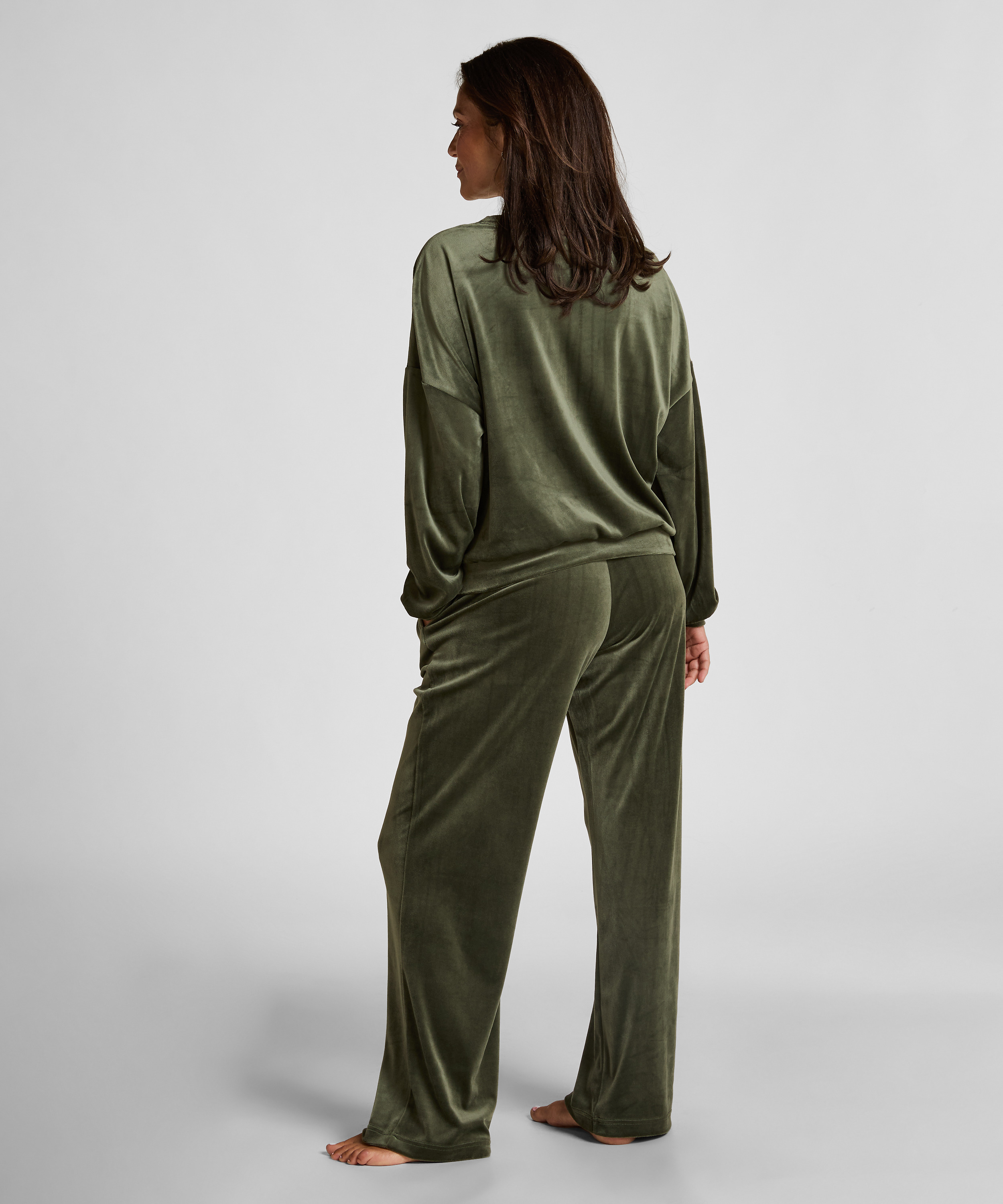 Velours Pyjama Pants, Green, main