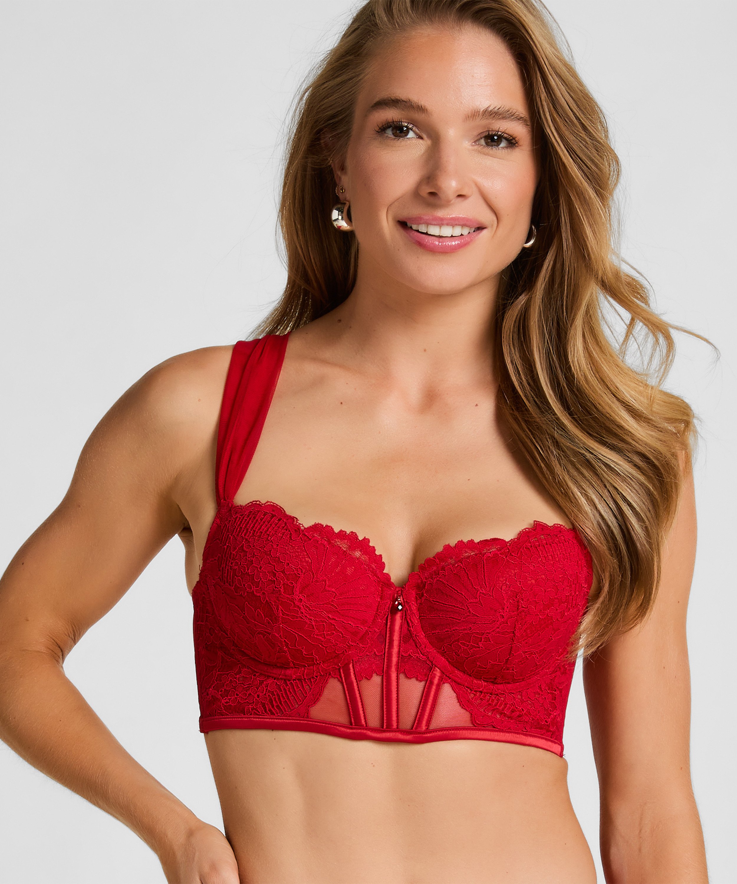 Whitney Padded Underwired Longline Bra, Red, main