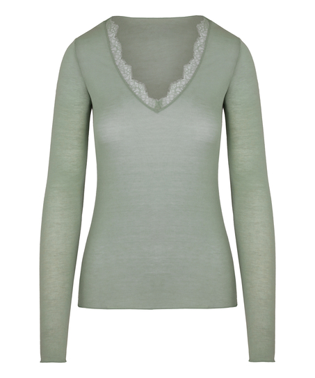 super soft Lace V-Neck shirt with Cashmere, Green