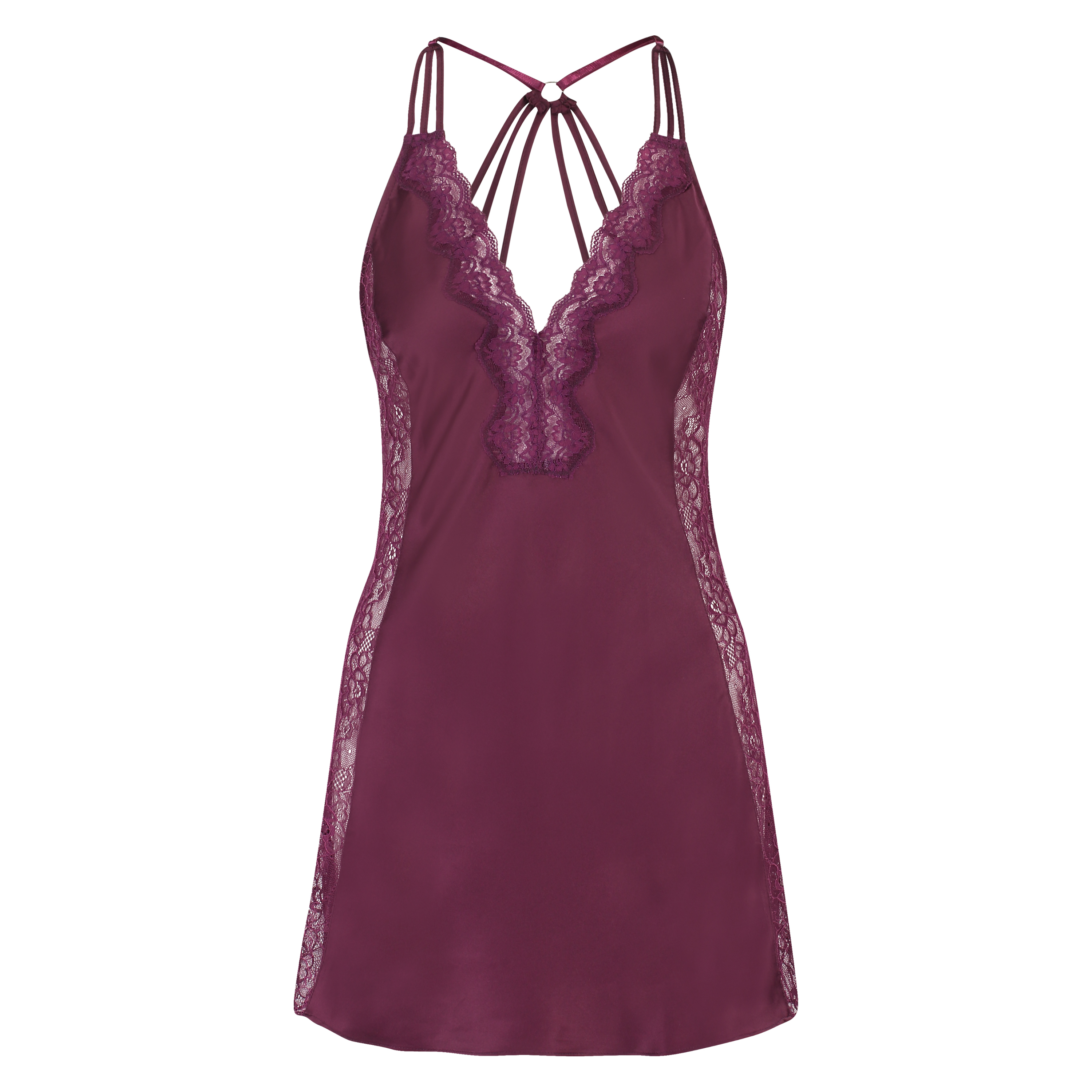 Slipdress Satin deep v, Purple, main