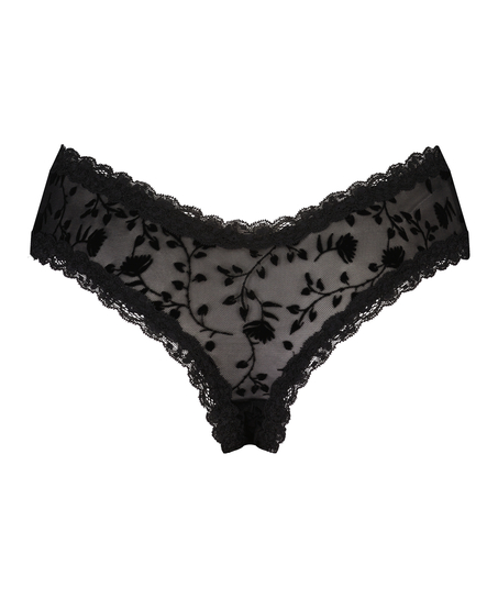 V-shaped Brazilian knickers mesh, Black
