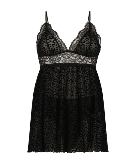 Babydoll Animal Flock Lace, Black