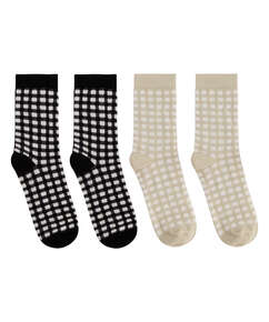 Gingham 2 pairs of socks, Black