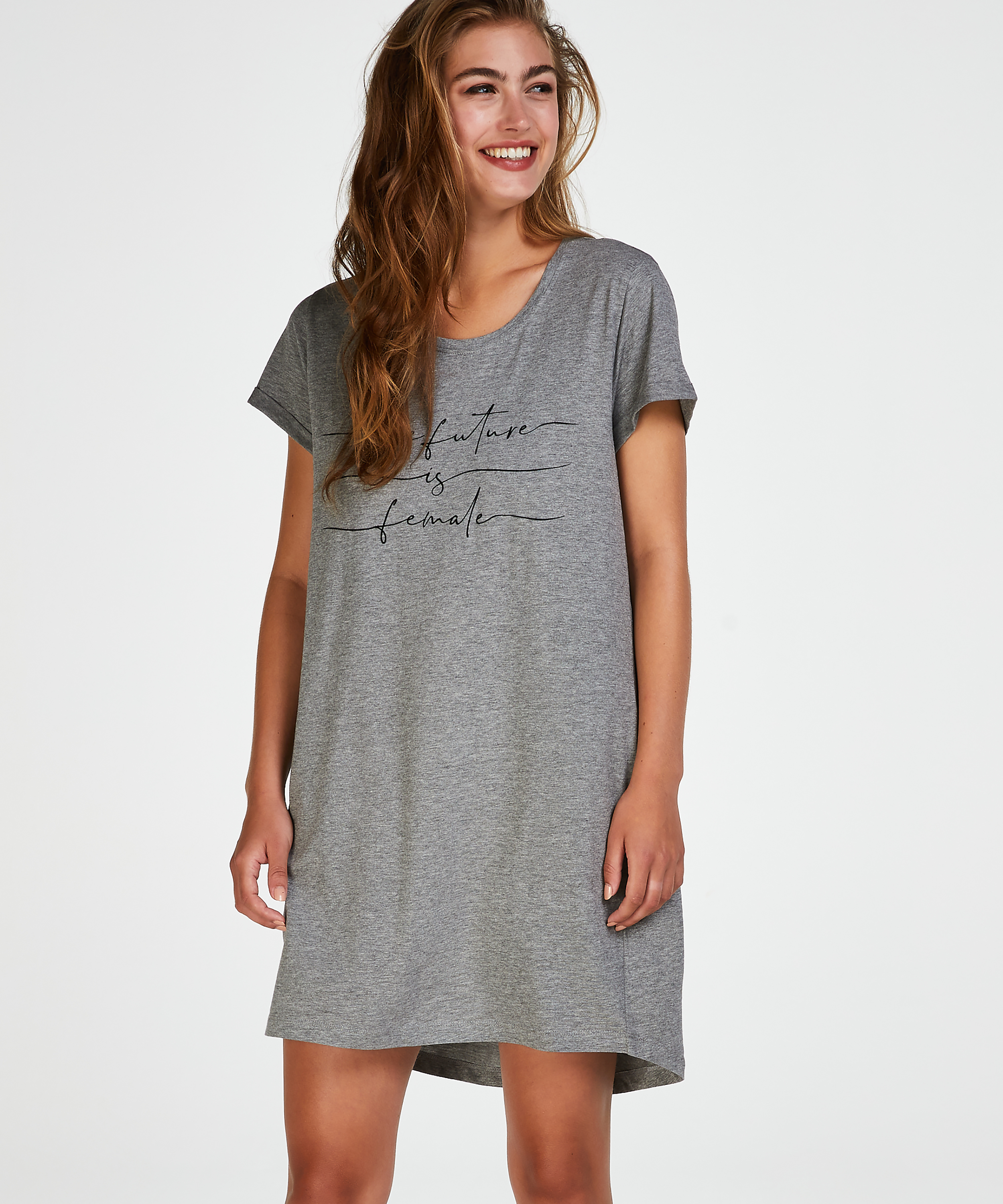 Round Neck Nightshirt, Gray, main