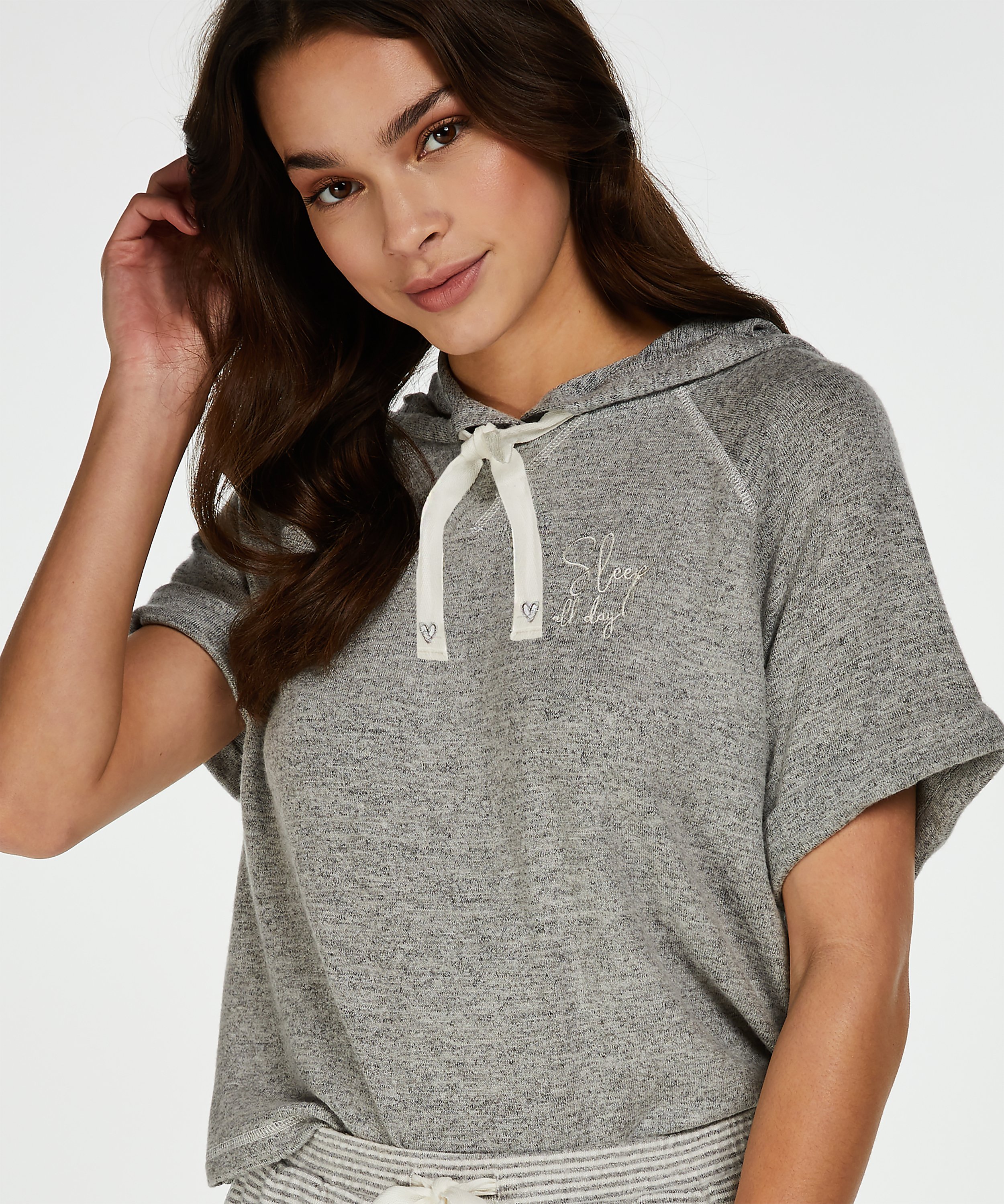 Short sleeved hoodie, Gray, main