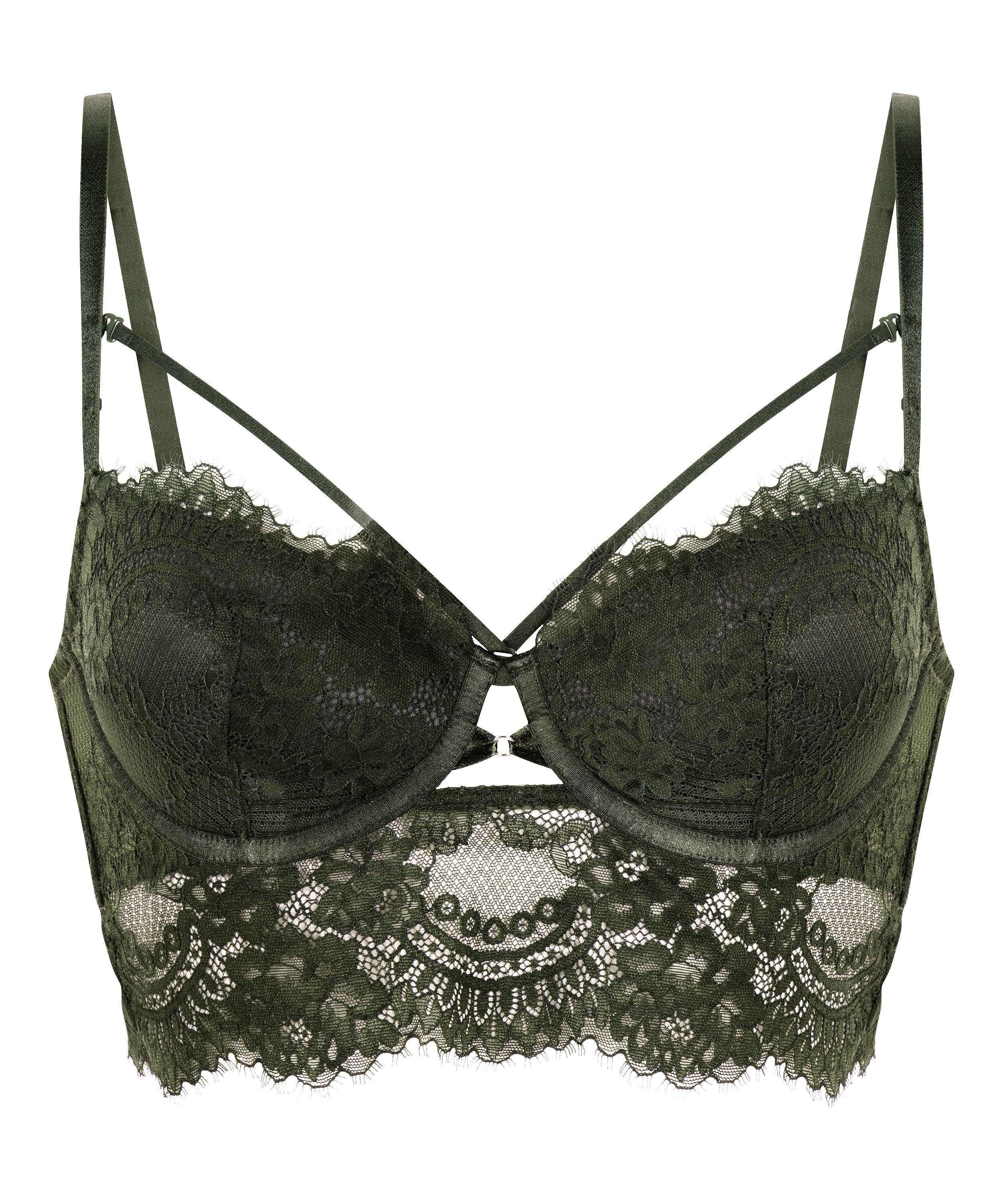 Amara Padded Underwired Longline Bra, Green, main