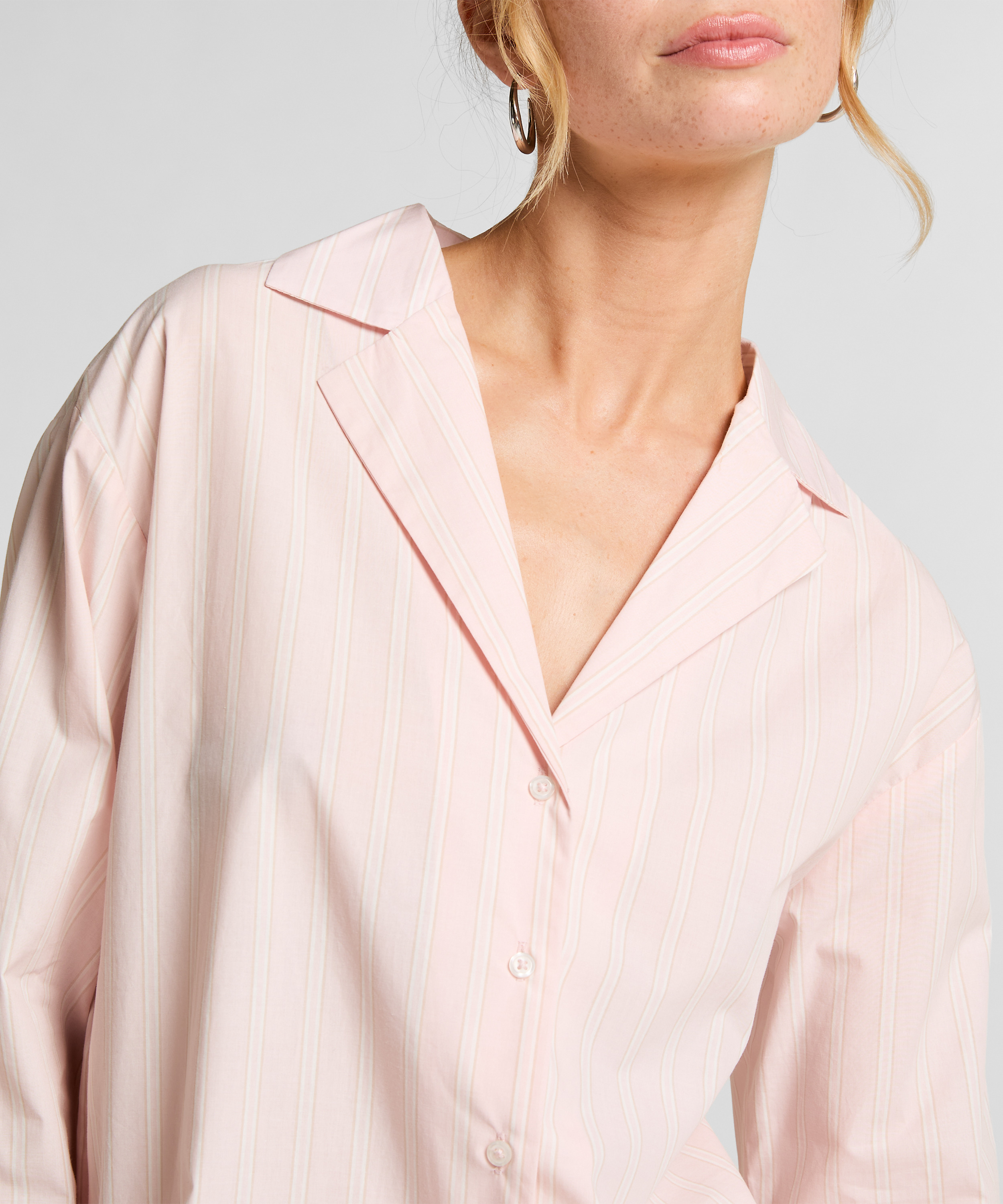 Poplin Cotton Pyjama Top, Pink, main