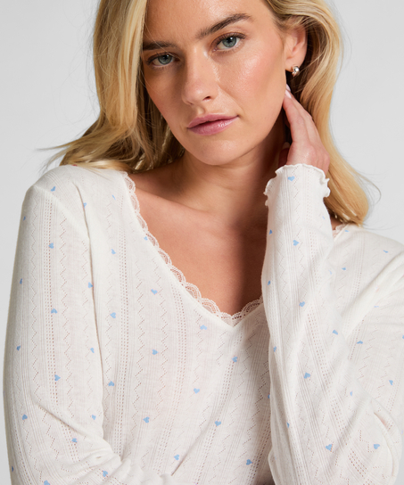 Pointelle Pyjama Top, Blue