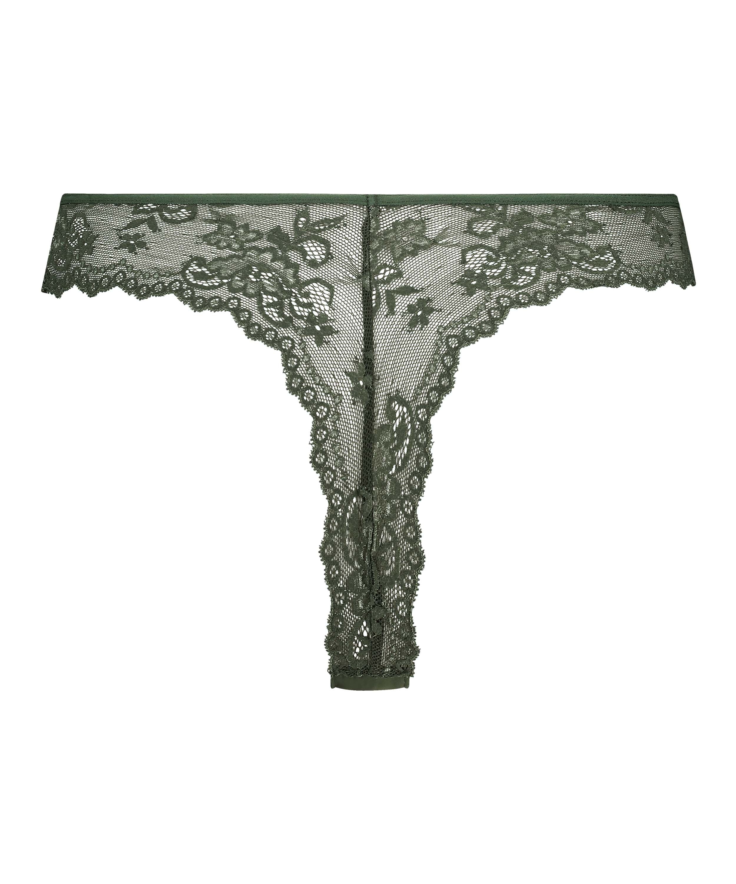 Lace Back Invisible Thong, Green, main