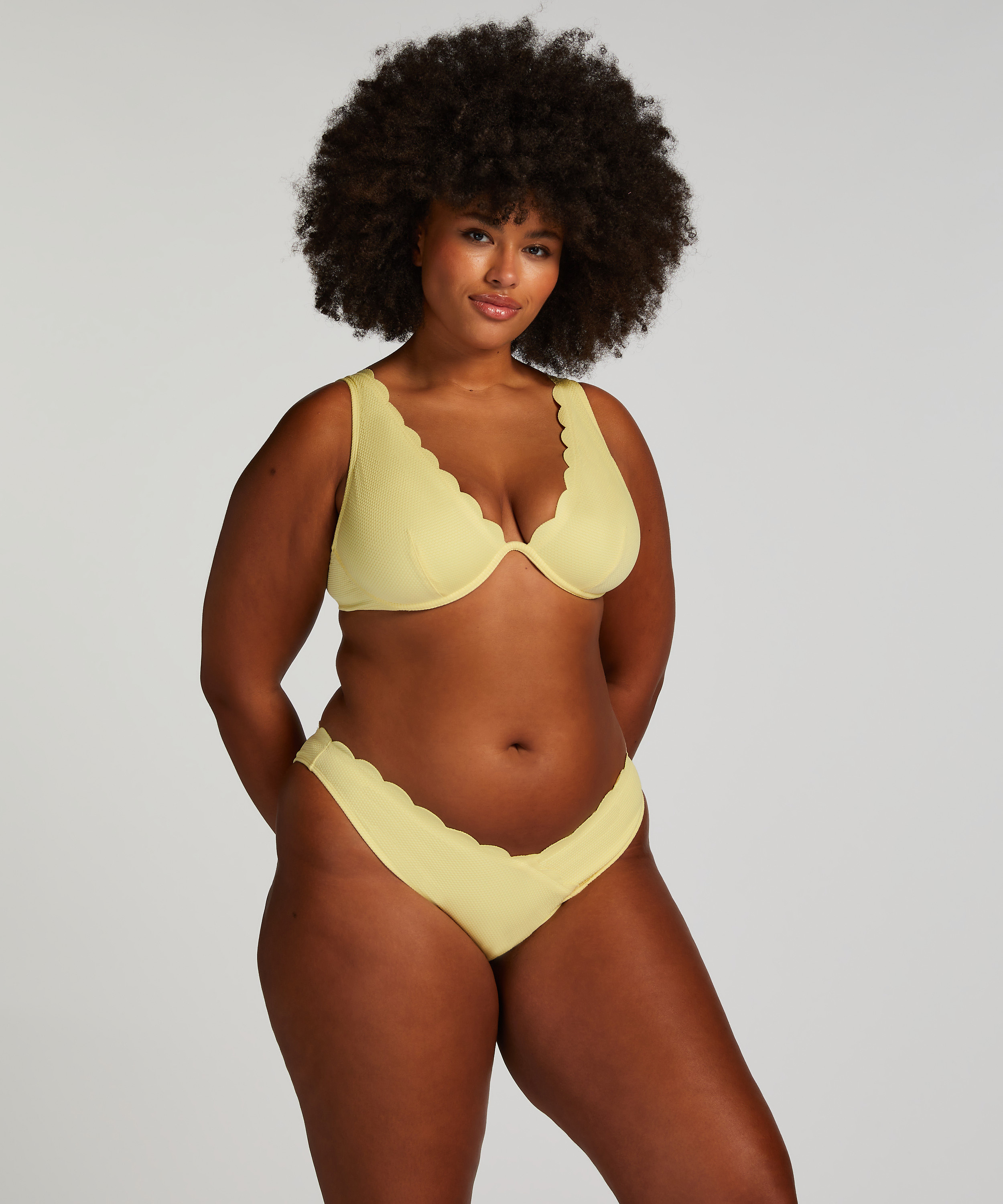 Scallop High-Leg Bikini Bottoms, Yellow, main