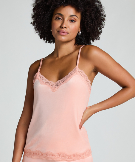 Velours Lace Cami Top, Pink