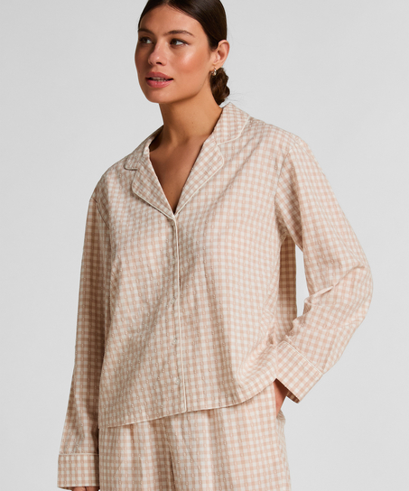 Dobby Pyjama Jacket Woven Cotton, Beige