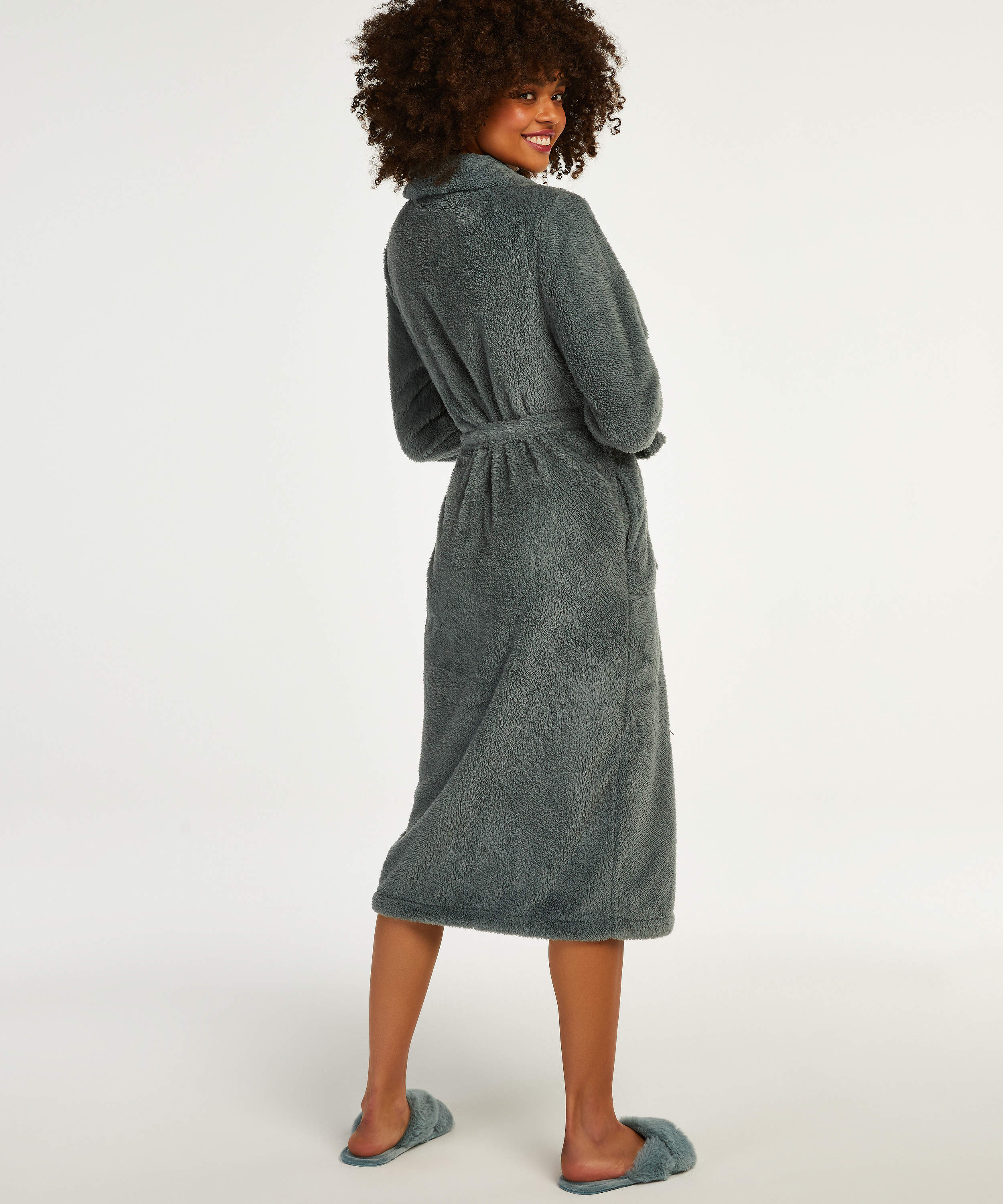 Long Fleece Bathrobe, Green, main