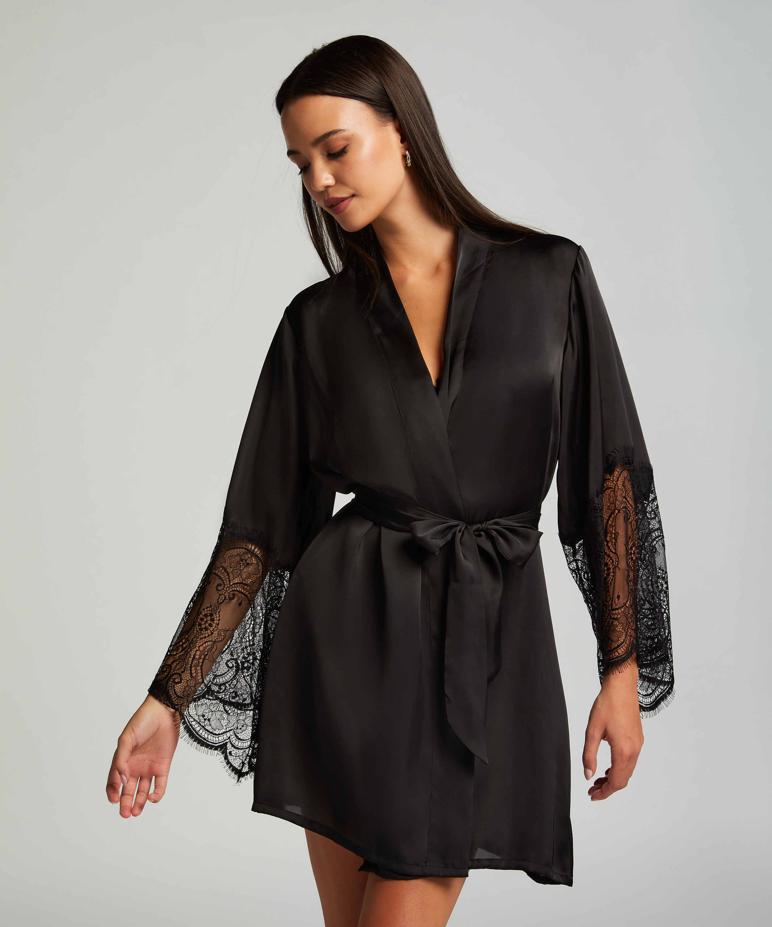 Satin Kimono, Black, main